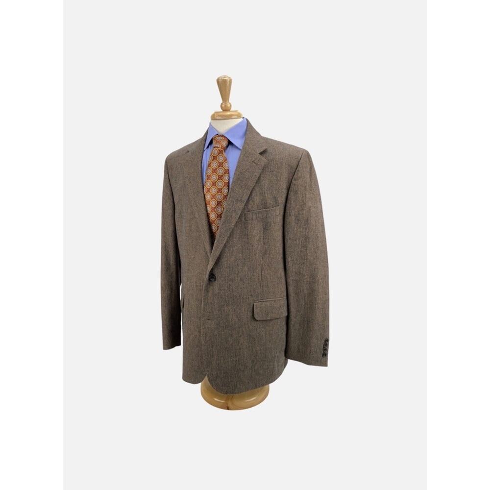 Lands End Tweed Brown  Blazer Sport Coat Jacket Men's 39R Cotton 100% Acetate